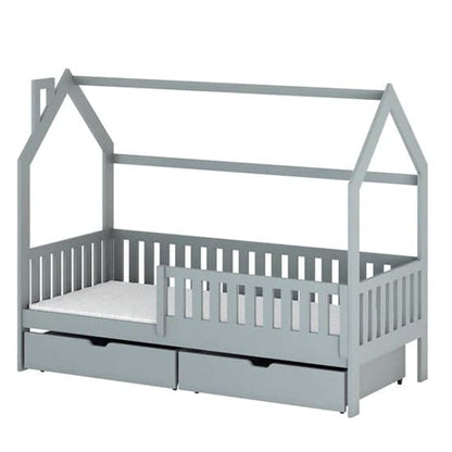 Grey Wooden Single Bed with Under-Bed Storage Drawers - Niort Storage Design