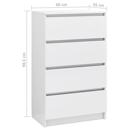 FURCO White High Gloss 4-Drawer Storage Chest for Modern Living Spaces