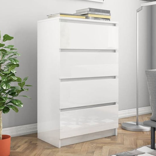 FURCO White High Gloss 4-Drawer Storage Chest for Modern Living Spaces