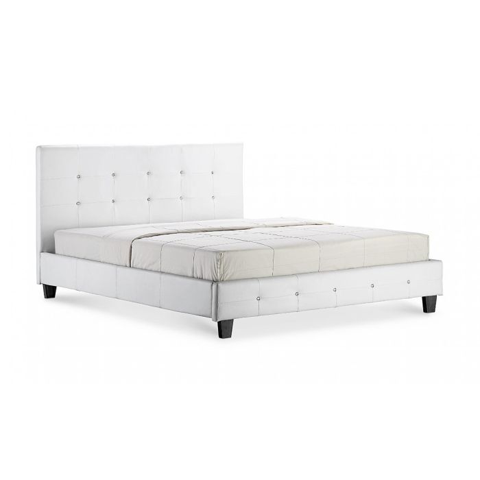 Quincy White Luxury Leather Effect Bed Frame with Crystal Accents - Double 4ft6 Elegant Design