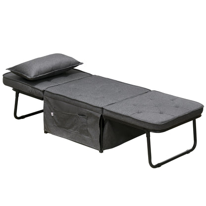 HOMCOM abric Sleeper Chair, Folding Chair Bed with Adjustable Backrest, Pillow, Side Pockets for Living Room, Charcoal Grey