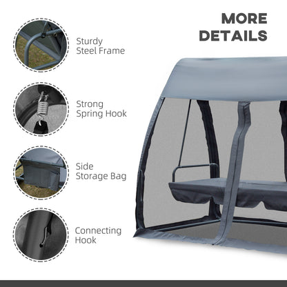 Outsunny Swing Chair Lounger Bed, 3 Persons, Convertible-Grey