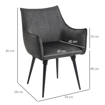 HOMCOM Accent Chairs for Living Room, Bedroom Arm Chair with Steel Legs, Dark Grey