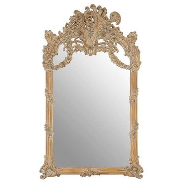 FURCO Sarnia Baroque Wall Mirror in Muted Ivory Frame - Elegant Decorative Accent for Bedroom and Living Spaces
