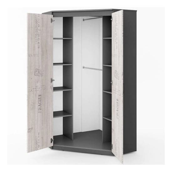 Graphite Corner Wardrobe for Kids with 2 Doors - Sault Wooden Storage Solution