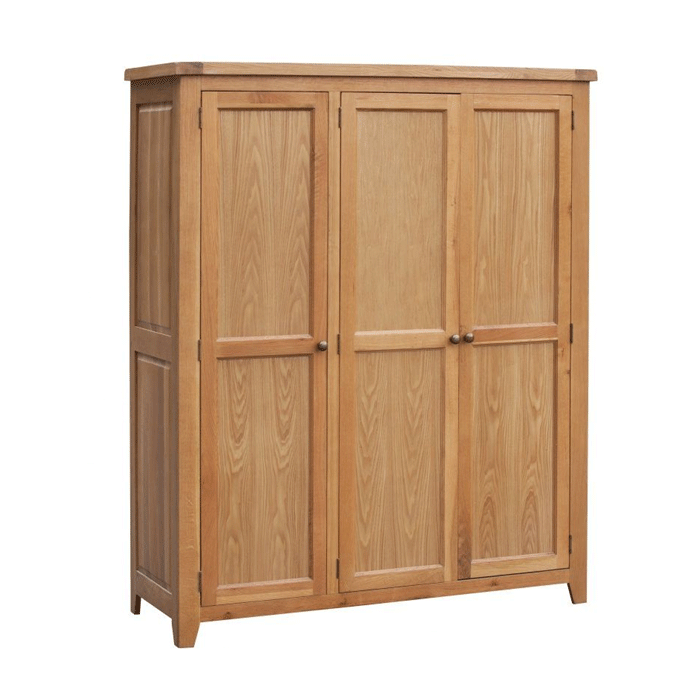 Wycombe Oak Finish Solid Oak 3 Door Wardrobe - Wood