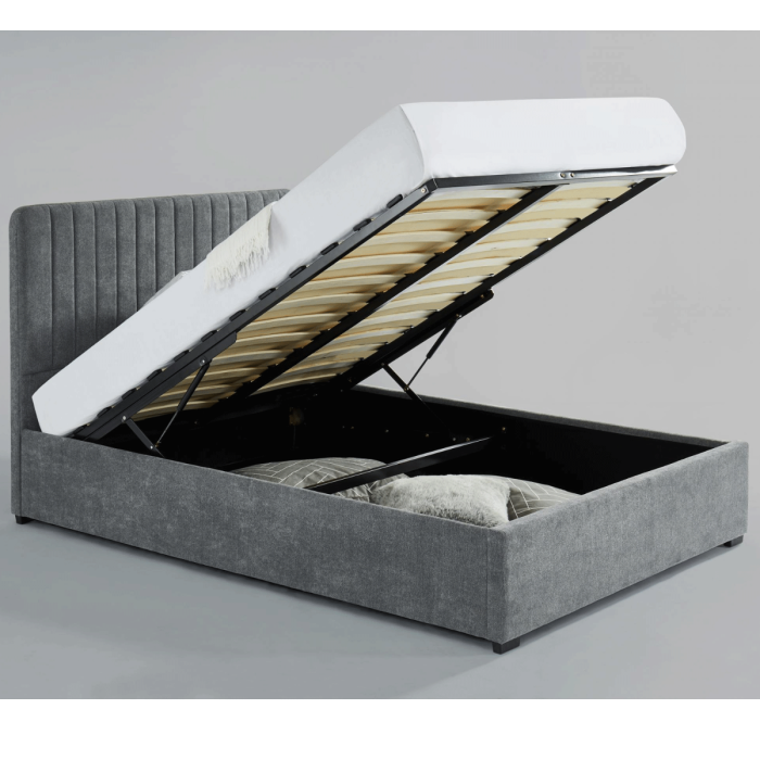 El Dorado Luxurest Grey Fabric Ottoman Bed Frame with Gas Lift Storage - King Size Elegance