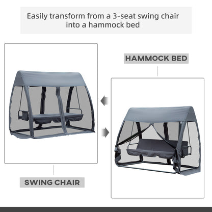 Outsunny Swing Chair Lounger Bed, 3 Persons, Convertible-Grey