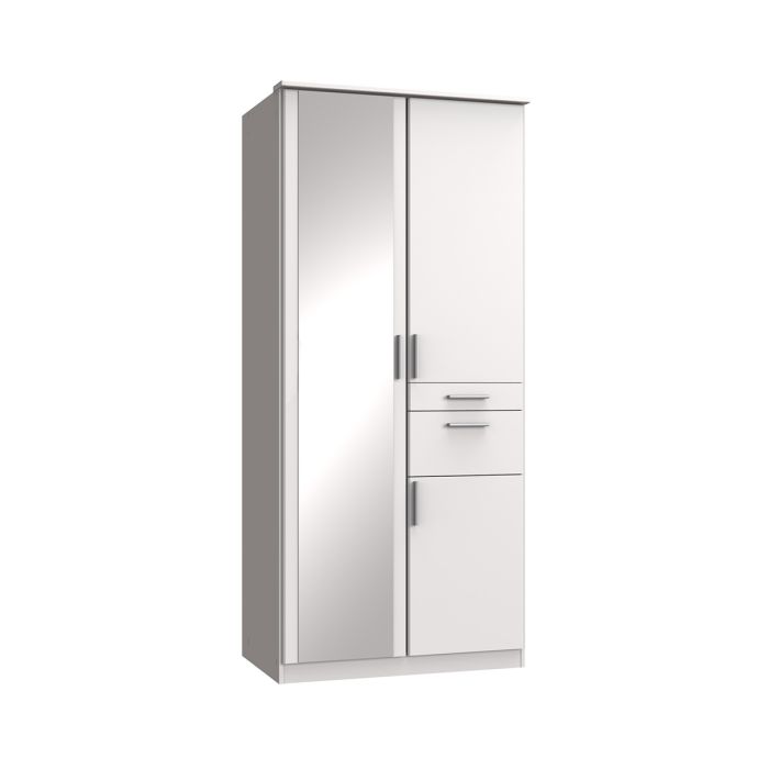 Kodera White Mirrored Wardrobe with 2 Doors and 2 Drawers | Stylish Storage Solution by Furco