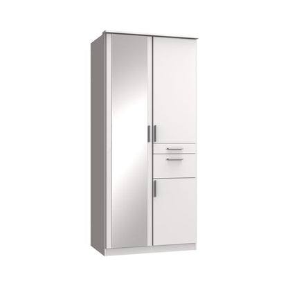 Kodera White Mirrored Wardrobe with 2 Doors and 2 Drawers | Stylish Storage Solution by Furco