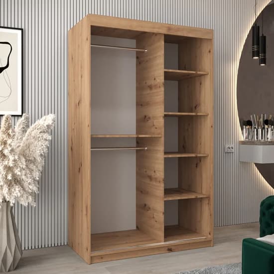 120cm Tavira II Artisan Oak Sliding Wardrobe | Mirror | 2 Doors | 120cm