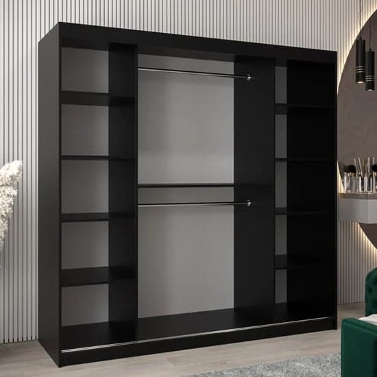 Tavira II Black Mirrored Wardrobe | Sliding | Black | Mirror | 2 Doors | 200cm