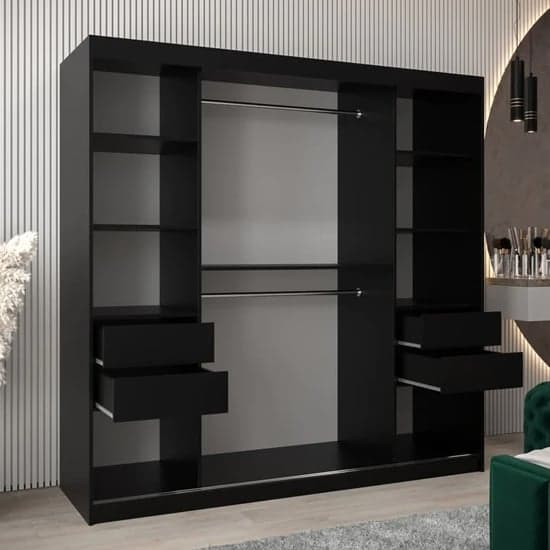 Tavira II Black Mirrored Wardrobe | Sliding | Black | Mirror | 2 Doors | 200cm