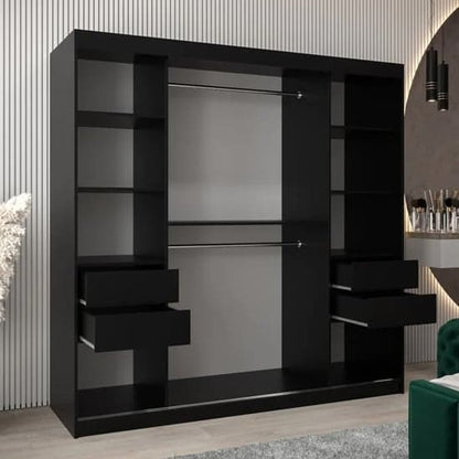 Tavira II Black Mirrored Wardrobe | Sliding | Black | Mirror | 2 Doors | 200cm