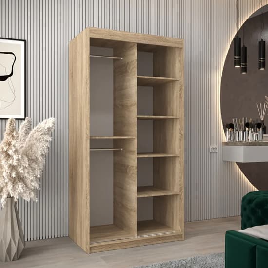 Sonoma Oak Sliding Door Wardrobe 100cm with Shelves and Hanging Rails