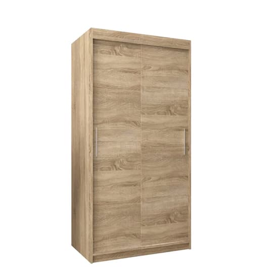 Sonoma Oak Sliding Door Wardrobe 100cm with Shelves and Hanging Rails
