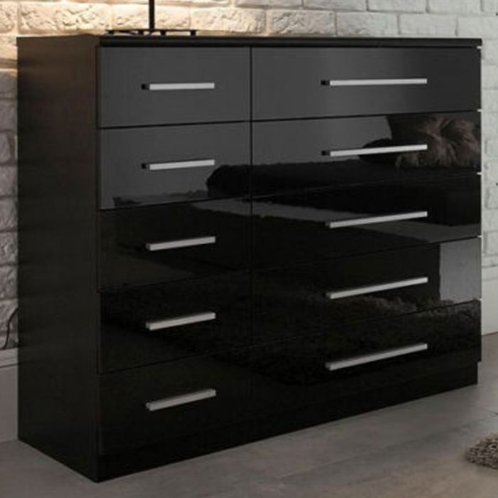 Sleek Black High-Gloss Mirage Minuet 5+5 Drawer Chest - Modern Storage Solution for Elegant Living - Nestium