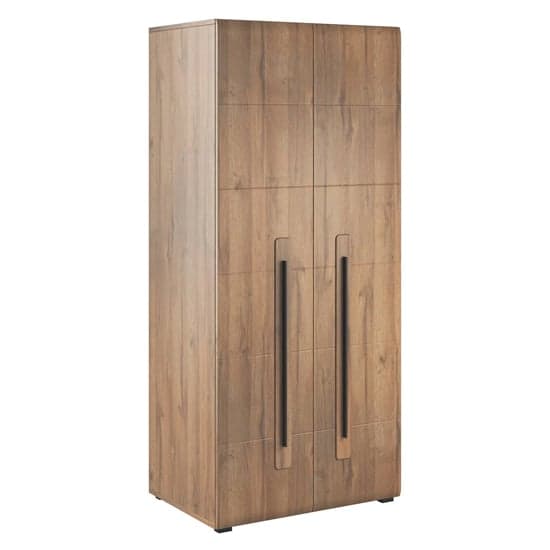 Contemporary 2-Door Wooden Wardrobe in High-Gloss Grandson Oak Finish