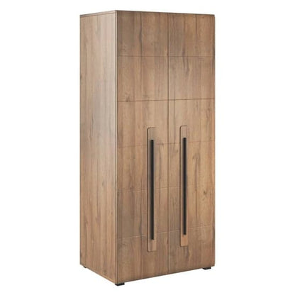Contemporary 2-Door Wooden Wardrobe in High-Gloss Grandson Oak Finish