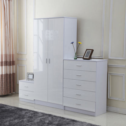 HOMCOM igh Gloss 3 Piece Trio Bedroom Furniture Set Wardrobe + Chest Of Drawer + Bedside White