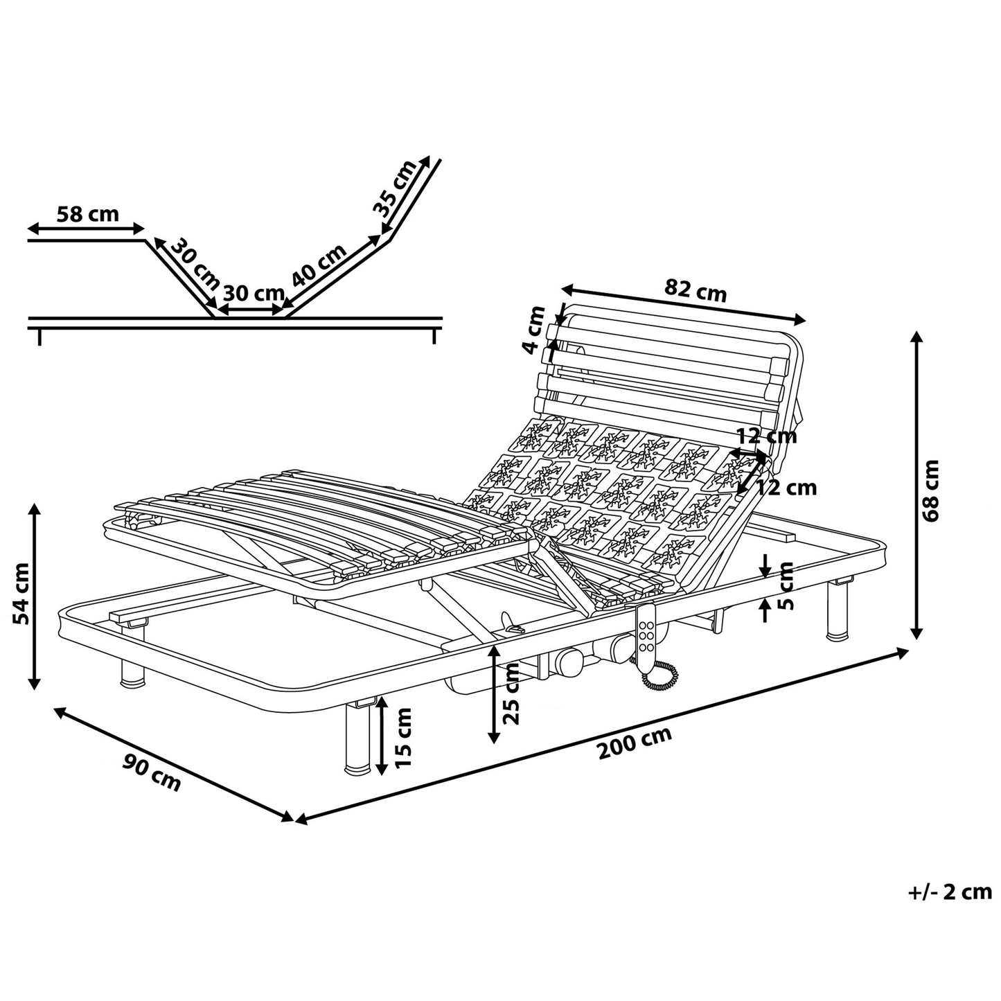 Adjustable 3ft Electric Bed Base with Solid Wood Support