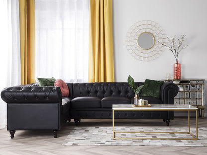 Chesterfield Black Faux Leather 6-Seater Corner Sofa