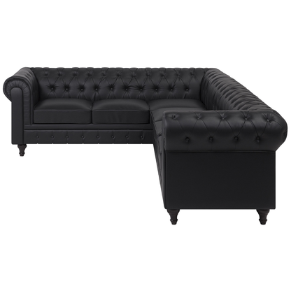 Chesterfield Black Faux Leather 6-Seater Corner Sofa