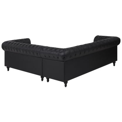 Chesterfield Black Faux Leather 6-Seater Corner Sofa