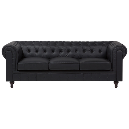 Chesterfield Black Faux Leather 6-Seater Corner Sofa