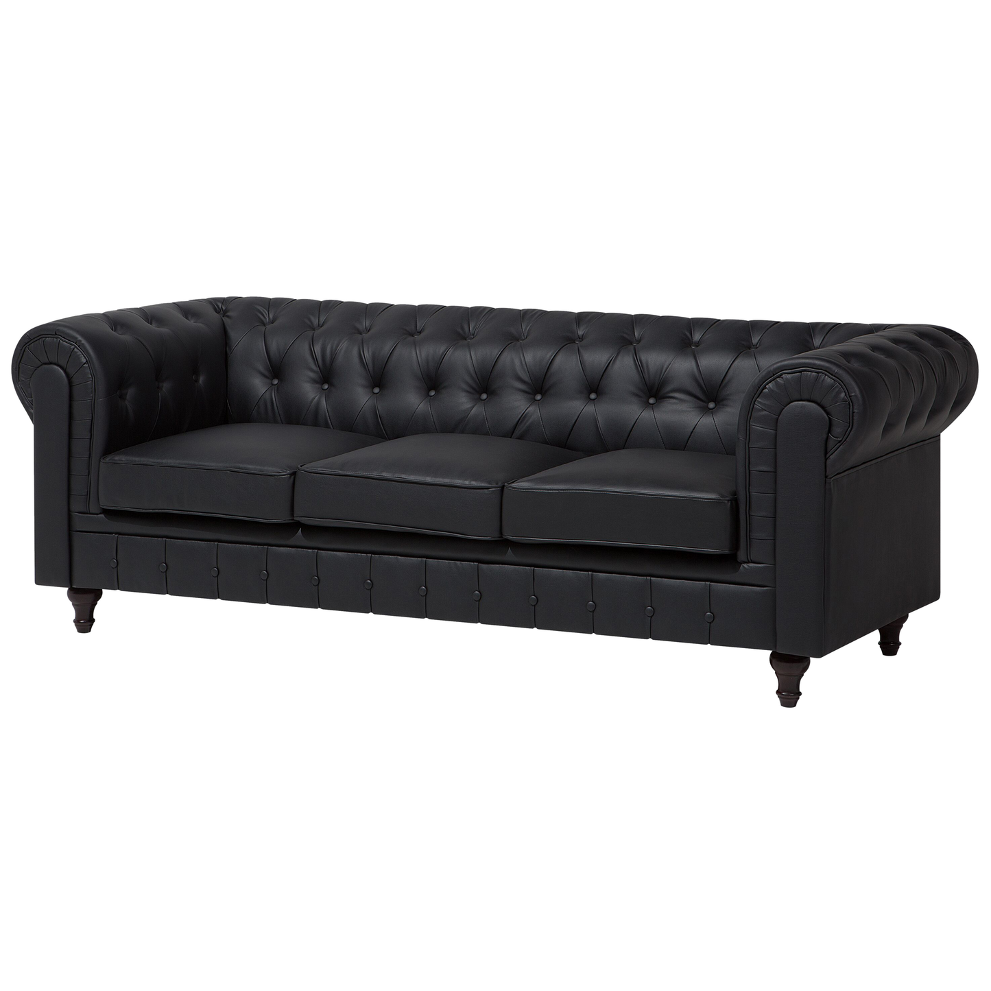 Chesterfield Black Faux Leather 6-Seater Corner Sofa