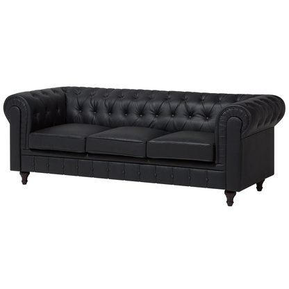 Chesterfield Black Faux Leather 6-Seater Corner Sofa