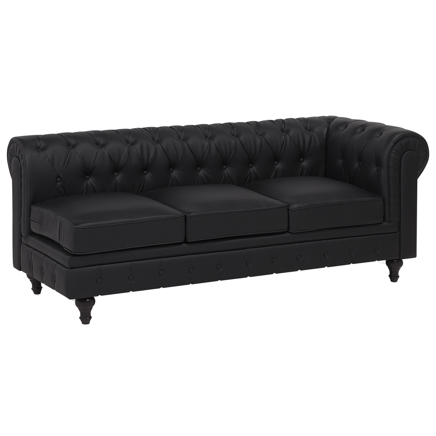 Chesterfield Black Faux Leather 6-Seater Corner Sofa