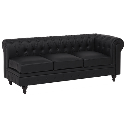 Chesterfield Black Faux Leather 6-Seater Corner Sofa