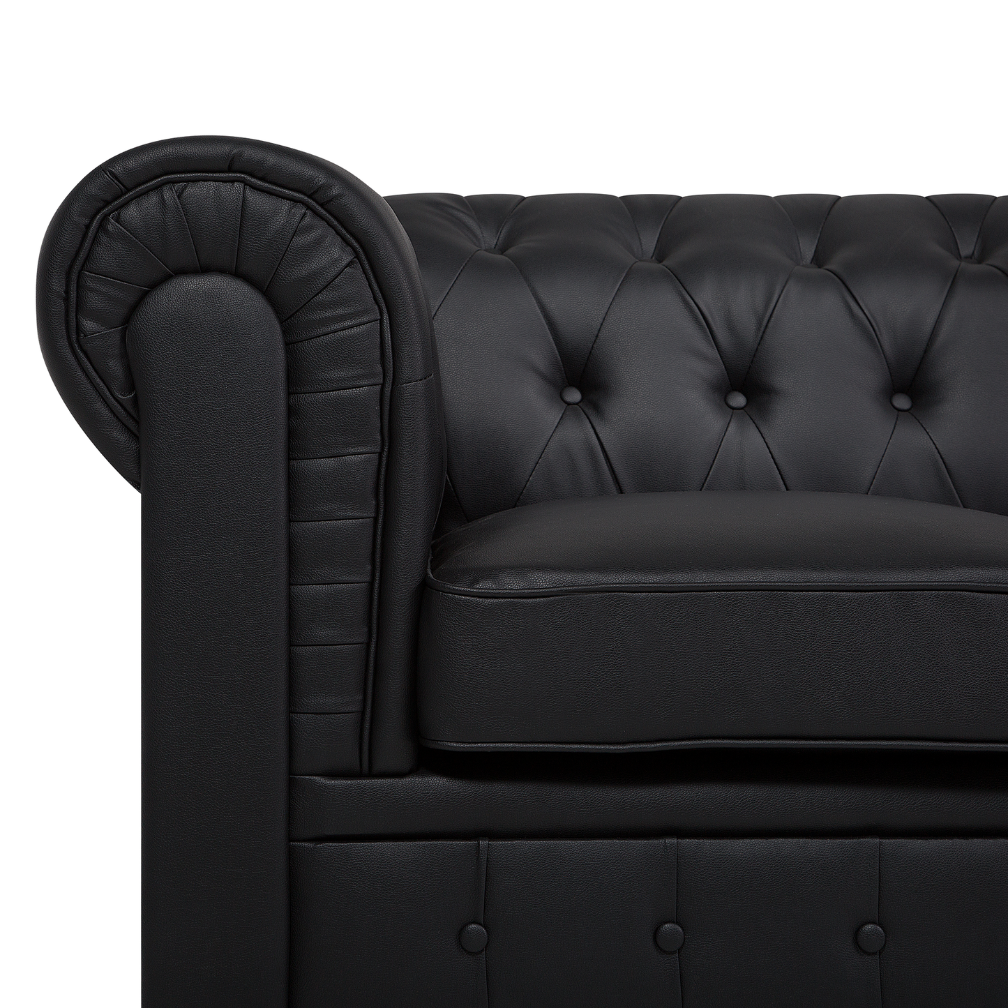 Chesterfield Black Faux Leather 6-Seater Corner Sofa