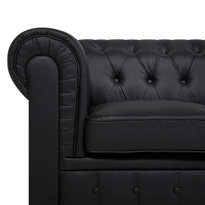 Chesterfield Black Faux Leather 6-Seater Corner Sofa