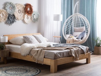 Minimalist Light Pine Super King Bed Frame with Slatted Headboard