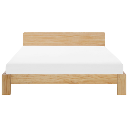 Minimalist Light Pine Super King Bed Frame with Slatted Headboard
