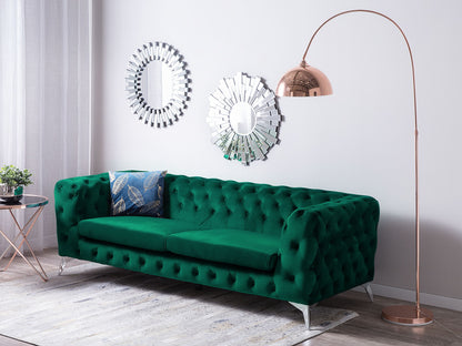 Emerald Green Velvet Chesterfield 3-Seater Sofa