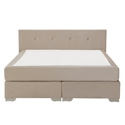 Beige Velvet Super King Divan Bed with Tufted Headrest & Mattress