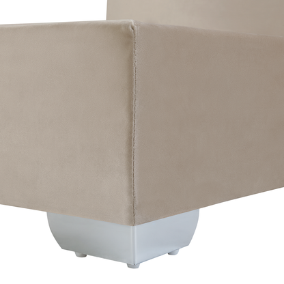 Beige Velvet Super King Divan Bed with Tufted Headrest & Mattress