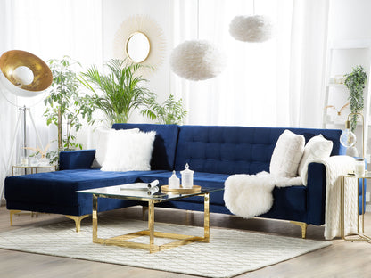 Modern Navy Blue Velvet L-Shaped Sofa Bed with Chaise