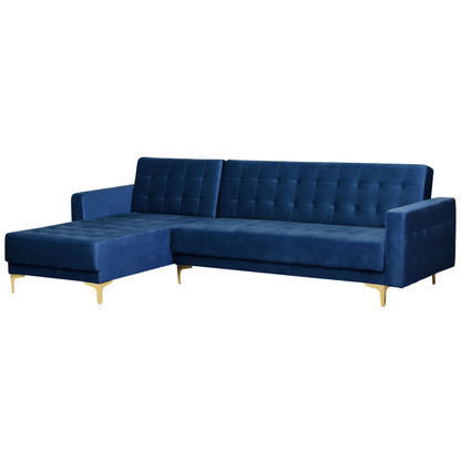 Modern Navy Blue Velvet L-Shaped Sofa Bed with Chaise