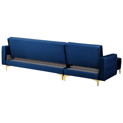 Navy Blue Velvet L-Shaped Sofa Bed with Ottoman & Chaise