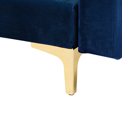 Navy Blue Velvet L-Shaped Sofa Bed with Ottoman & Chaise