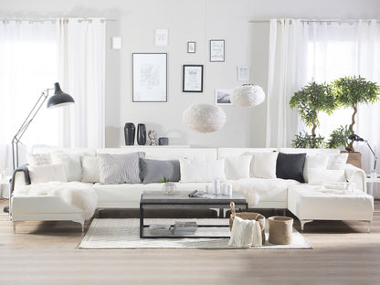 Modular U-Shaped White Faux Leather Sofa Bed with Chaise Lounges