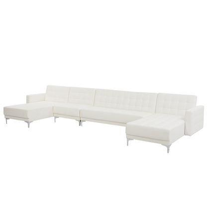 Modular U-Shaped White Faux Leather Sofa Bed with Chaise Lounges