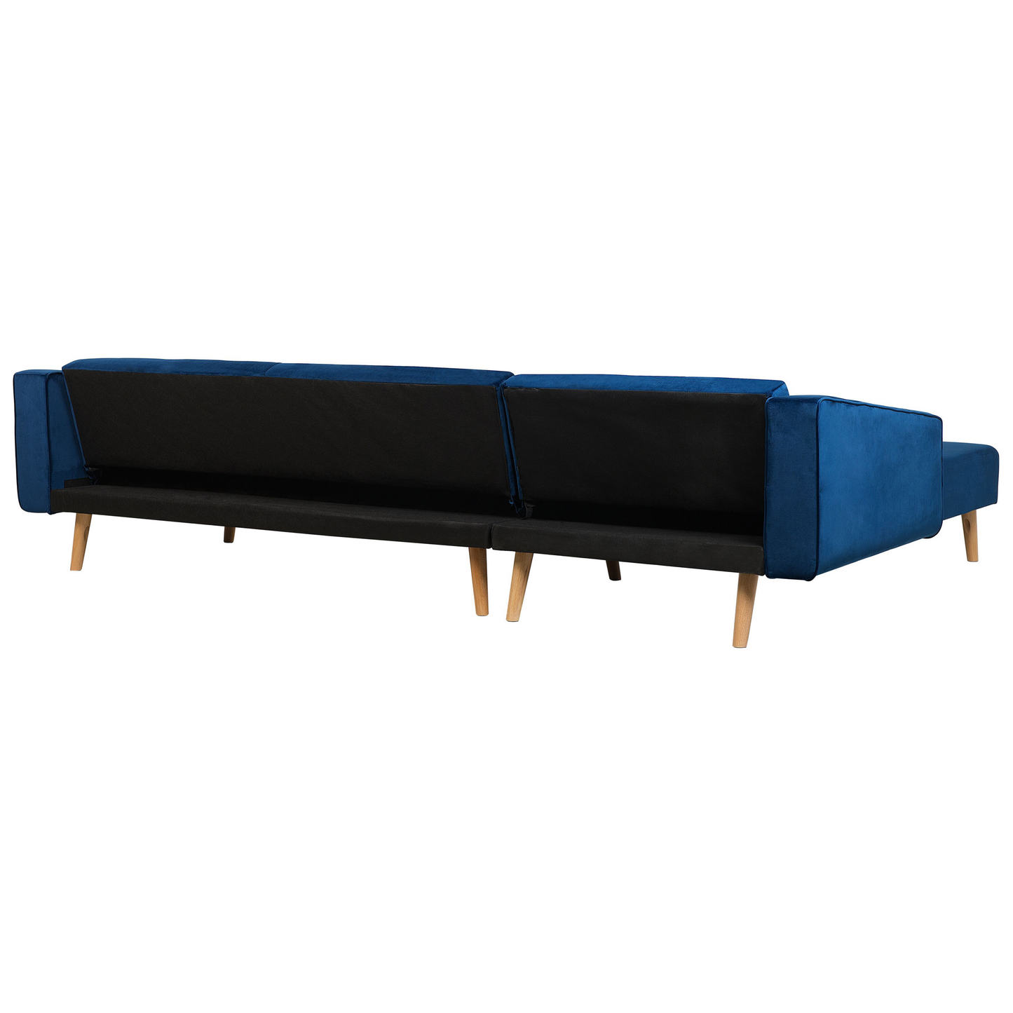 Blue Velvet Corner Sofa Bed with Chaise & 3 Pillows