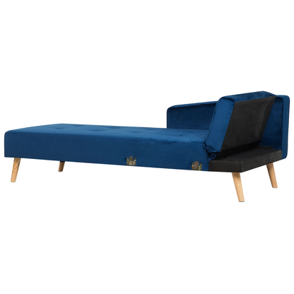Blue Velvet Corner Sofa Bed with Chaise & 3 Pillows