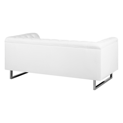 Chic White Chesterfield Sofa Set with Tuxedo Arms & Silver Legs
