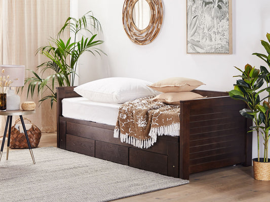Versatile Dark Brown Rubberwood Storage Bed Frame - Single to King